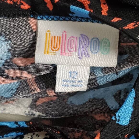 LuLaRoe Women's Carly Dress Size 12 Black Starfish Print High-Low Hem Stretch Kn - Picture 6 of 8